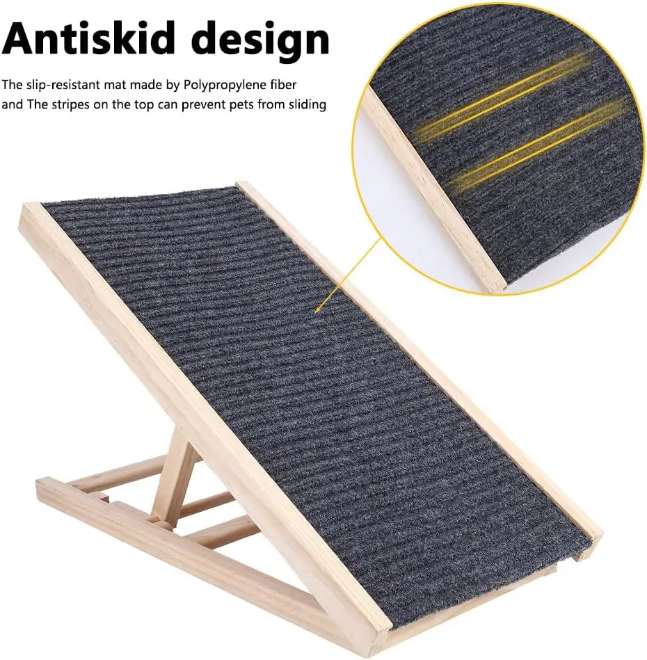 Wooden Dog Safety Ramp, Lightweight Folding Portable Anti-skid Adjustable 2 Heights