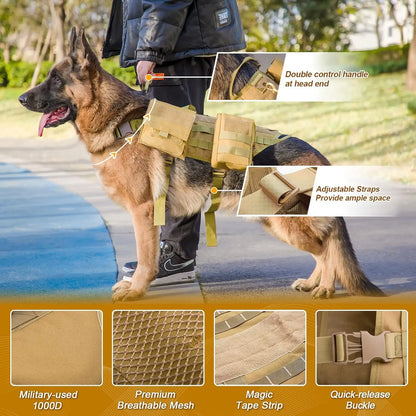 Adjustable Tactical Dog Harness with Pouches