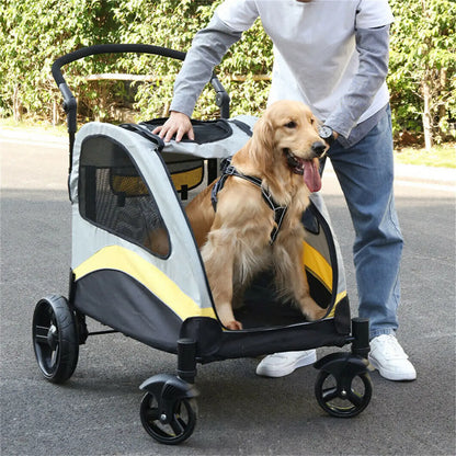 Heavy Duty Dog Stroller, Foldable Carrier, Double Door Jogger Cart for Large Dogs Outdoor Walking Exercise 30 Inch