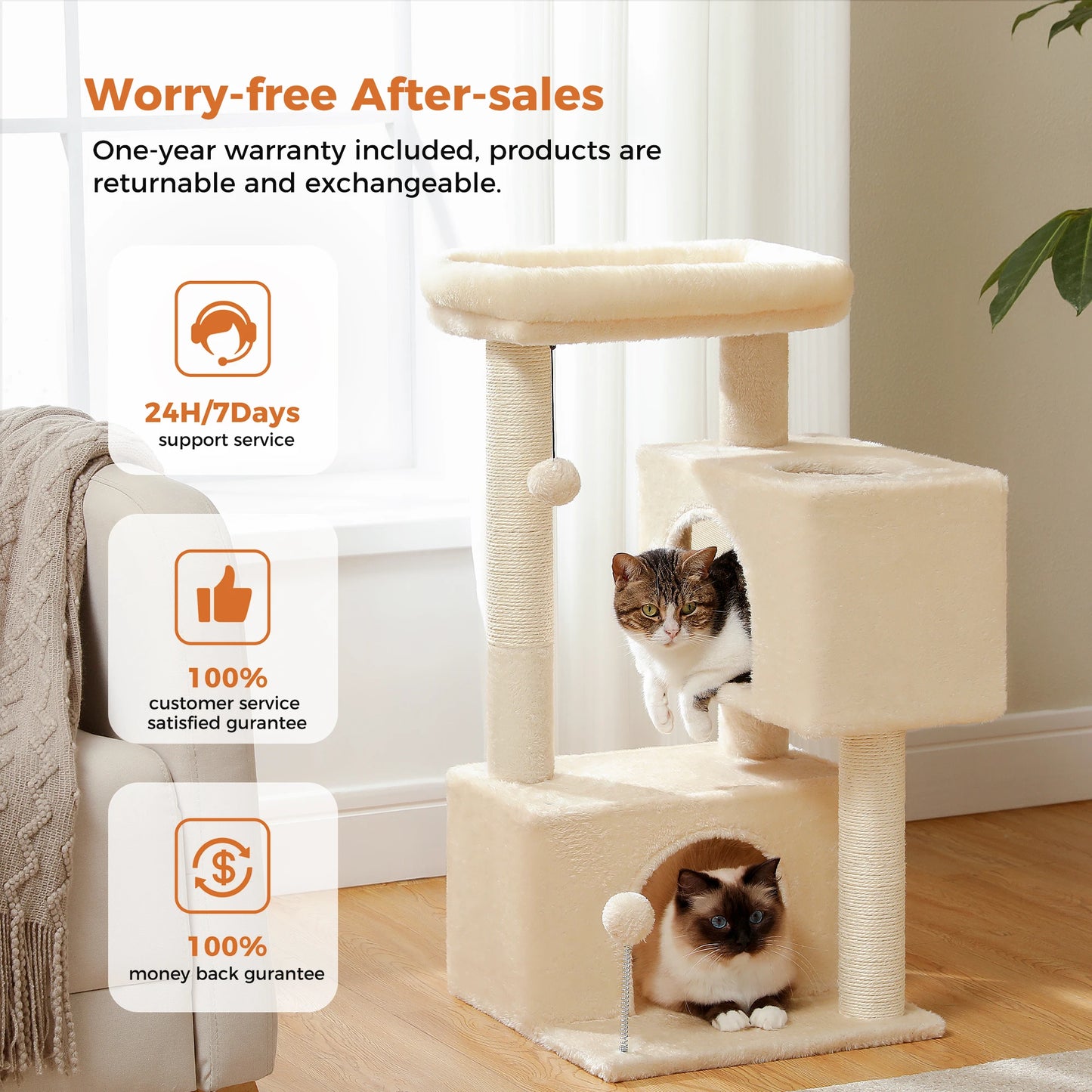 Large Cat Tree for Indoor Cats Multi-Level Cat Tower with Spacious Condos Sisal Scratching Pad