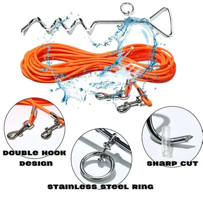 30FT Heavy Duty Dog Tie Out Cable with Ground Stake Outdoor for Large Dogs