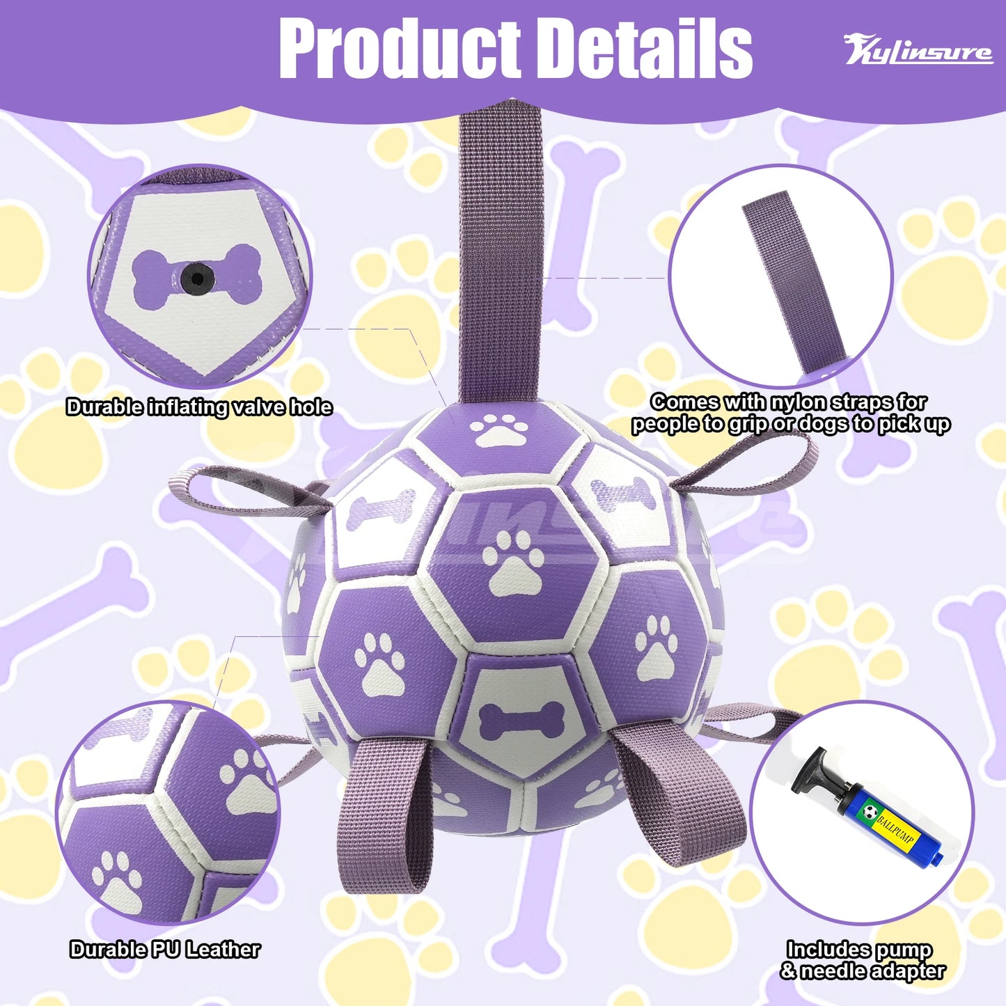 Dog Toys Soccer Ball with Straps, Interactive Dog Toys for Tug of War