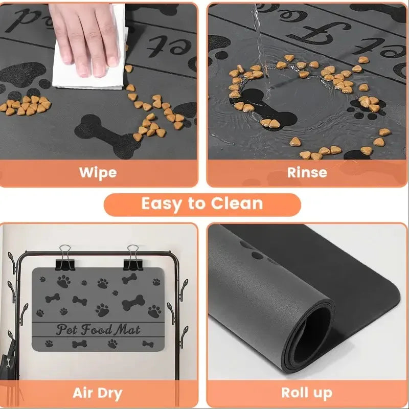 Quick-Dry Pet Feeding Mat with Non-Slip Waterproof Backing - Spillproof Dog Bowl Mat, Easy Clean Kitchen Floor Protector for Wet