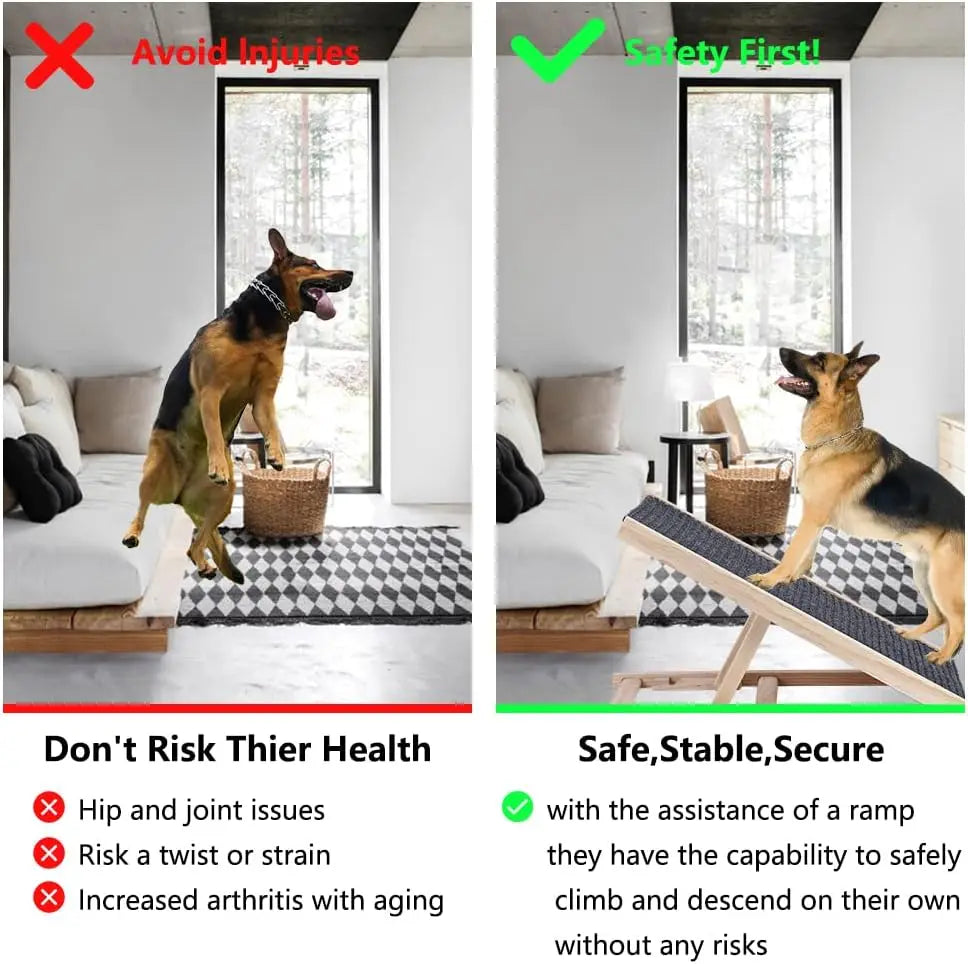 Wooden Dog Safety Ramp, Lightweight Folding Portable Anti-skid Adjustable 2 Heights