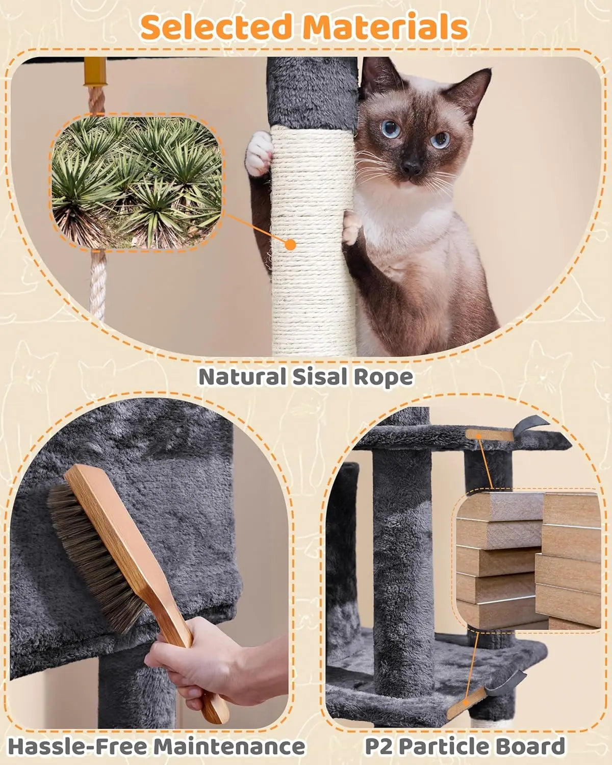 Large Multi-Level Cat Tree, 63 Inches Tall with Sisal-Covered Scratching Posts, Condo, Hammock, Dangling Balls
