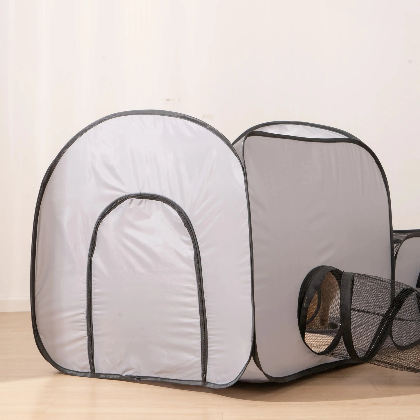 Square Gray Cat Delivery Room Hard Oxford Cloth with a Play Tunnel Foldable