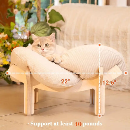 Elevated Cat Bed Engineered Wood with Cushion Fluffy Pet Couch Sofa for Indoor Lounge Chair