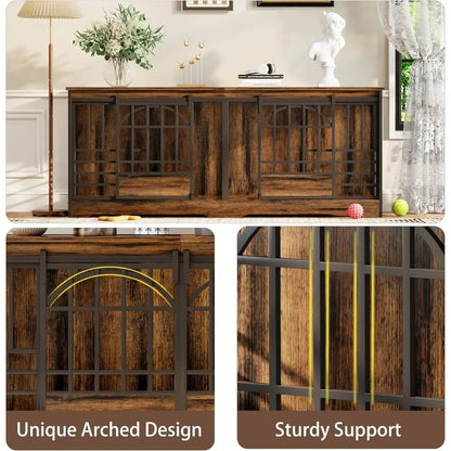 Double Dog Crate Furniture, Extra Large Dog Kennel Indoor with Divider, Heavy Duty Dog Cage for 2 Dogs