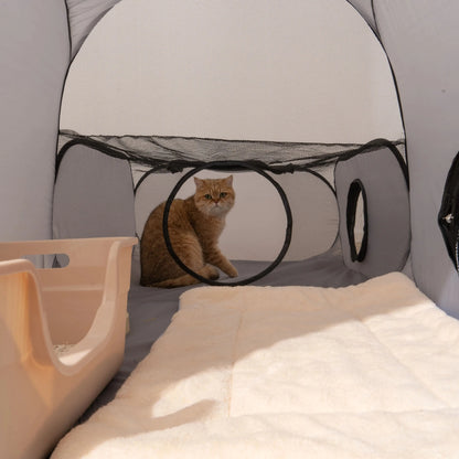 Square Gray Cat Delivery Room Hard Oxford Cloth with a Play Tunnel Foldable