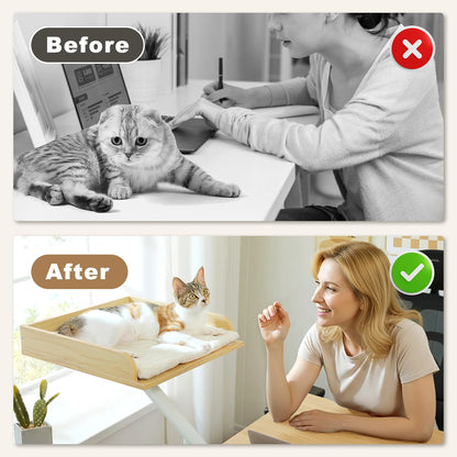 Cat Desk Bed, 360° Rotatable Cat Bed Stand for Indoor Cats