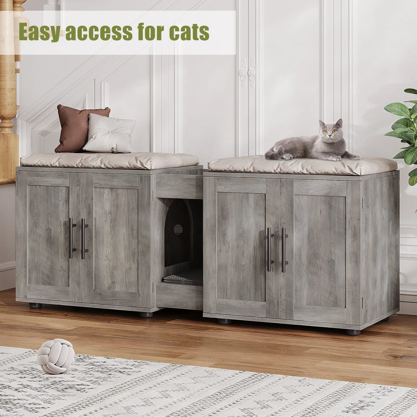 Double Cat Litter Box TV Stand 3 Colors
