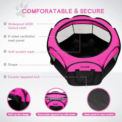 Portable Foldable Pet Playpen for Indoor Cats and Dogs, Small Pink Tent with Zipper Cover