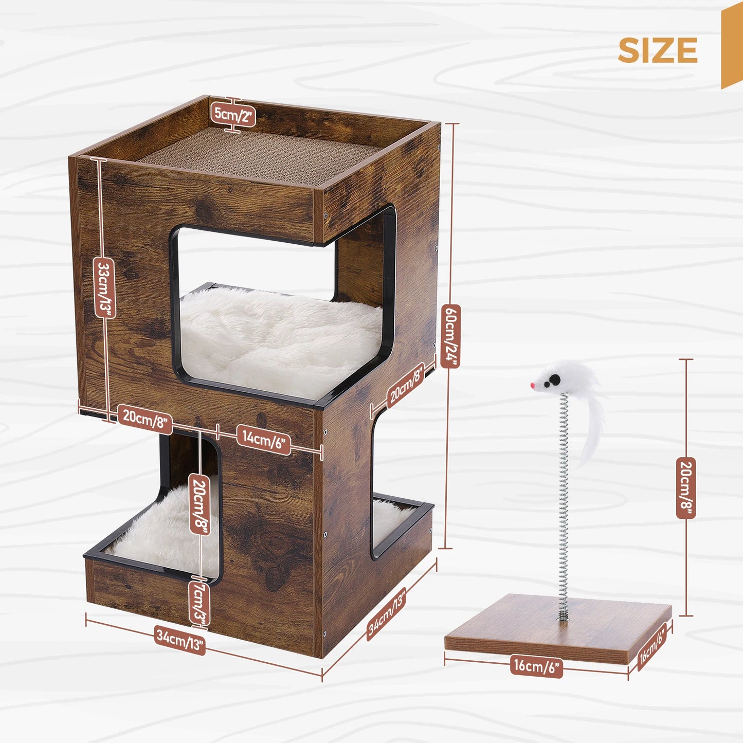 Wood Cat Condo Nightstand with Removable Soft Mats with Scratching Pad