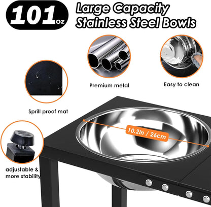 17" Tall Elevated Dog Bowls for Large Breeds with Splash-Proof Mat, 3000ML Capacity, Durable Metal Stand