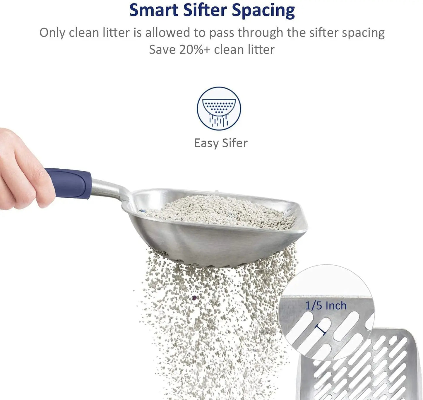 Aluminum Alloy Cat Litter Scoop with Deep Shovel Design, Long Handle for Easy Cleaning