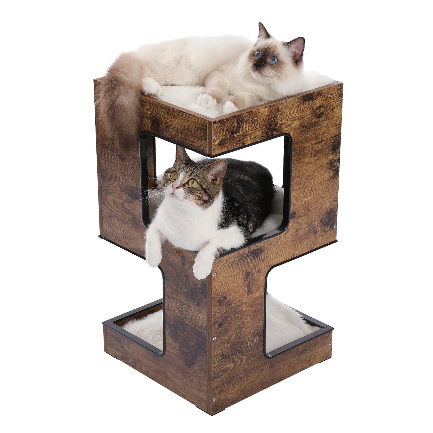 Wood Cat Condo Nightstand with Removable Soft Mats with Scratching Pad