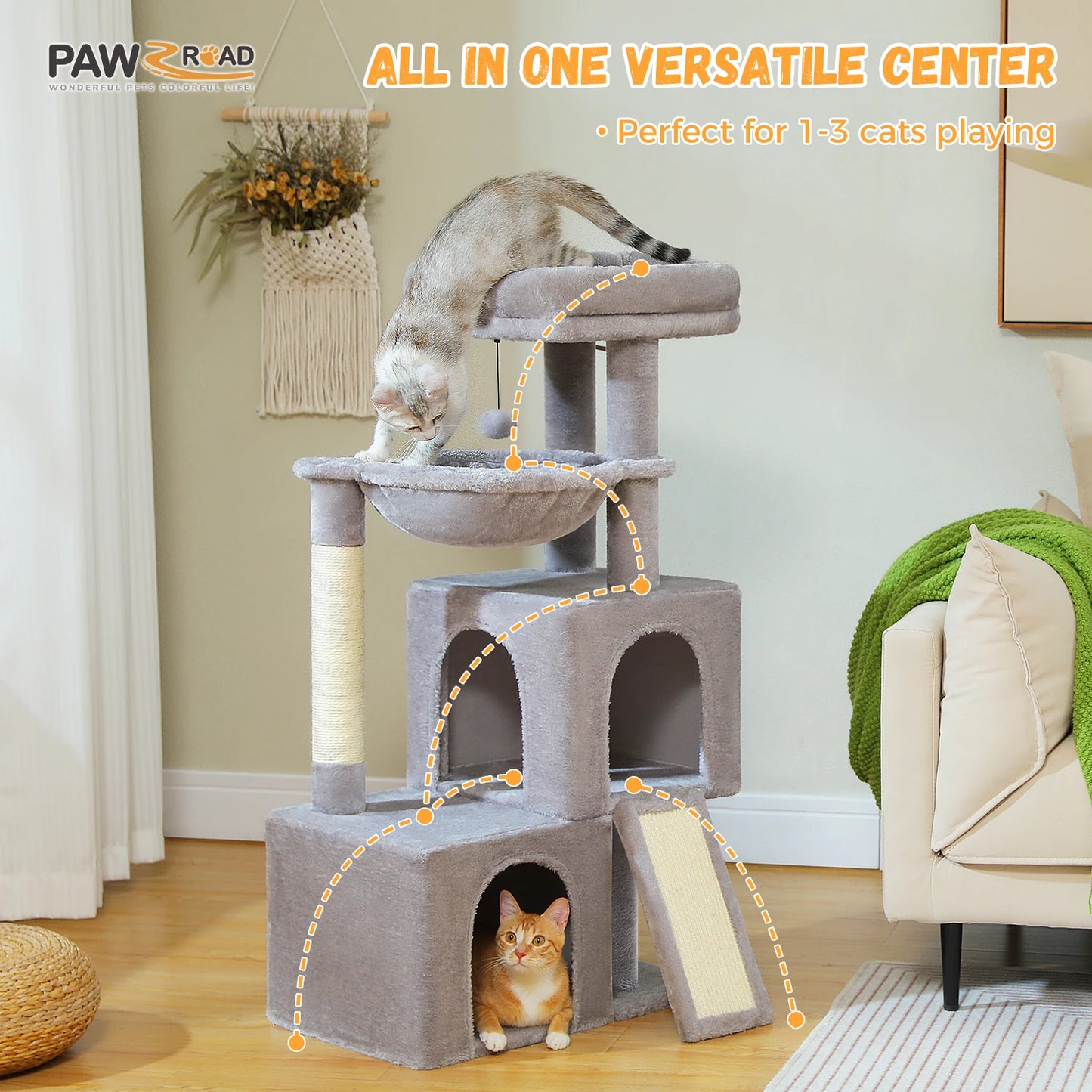 Large Cat Tree for Indoor Cats Multi-Level Cat Tower with Spacious Condos Sisal Scratching Pad