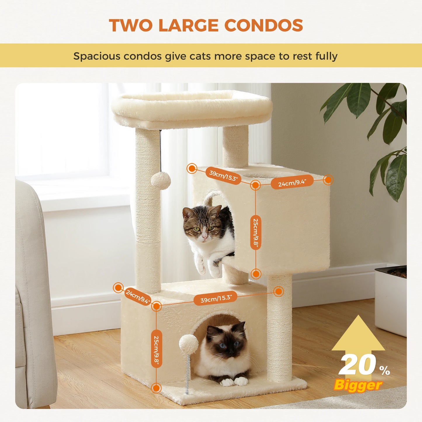 Large Cat Tree for Indoor Cats Multi-Level Cat Tower with Spacious Condos Sisal Scratching Pad