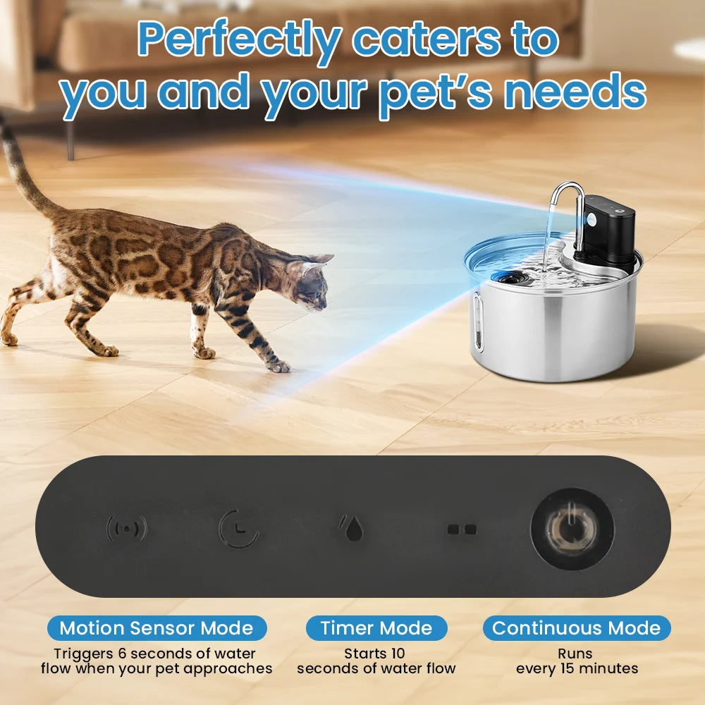 3.5L Stainless Steel Cat Sensor Water Fountain Wireless Smart Automatic Dispenser