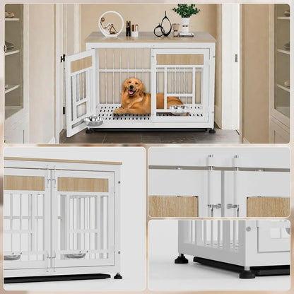 Dog Crate Furniture End Table, 38 Inch Hidden Kennel Cabinet with Removable Tray, Thickened Metal Frame Dog Cage,