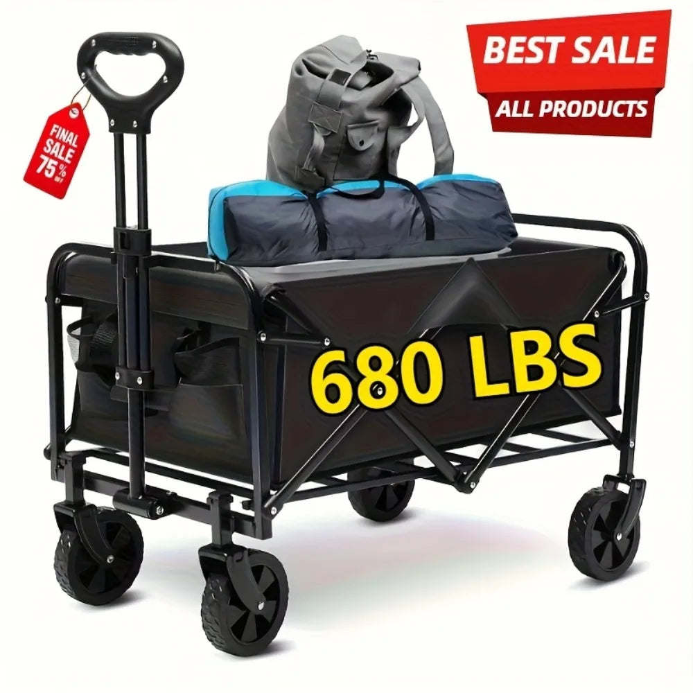 Capacity Heavy-Duty All-Terrain Folding Cart - Stainless Steel Frame and Foldable Multi-Purpose Wagon