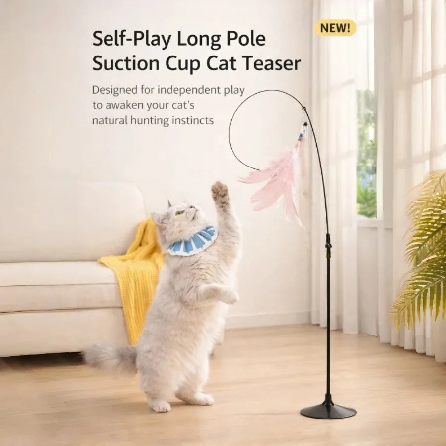 Cat Teaser Stick, Feather Rotating Funny, Steel Wire Long Pole