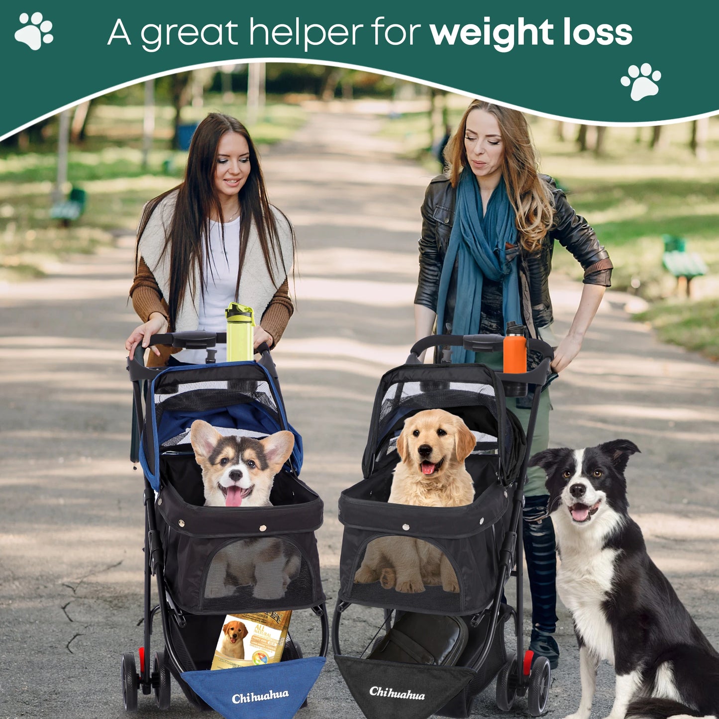 Foldable & Portable Dog Stroller 3 Wheels for Small Medium Dogs / Cats