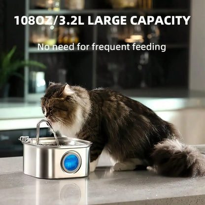 108.2oz Stainless Steel Quiet Cat Dog Water Fountain USB-Powered