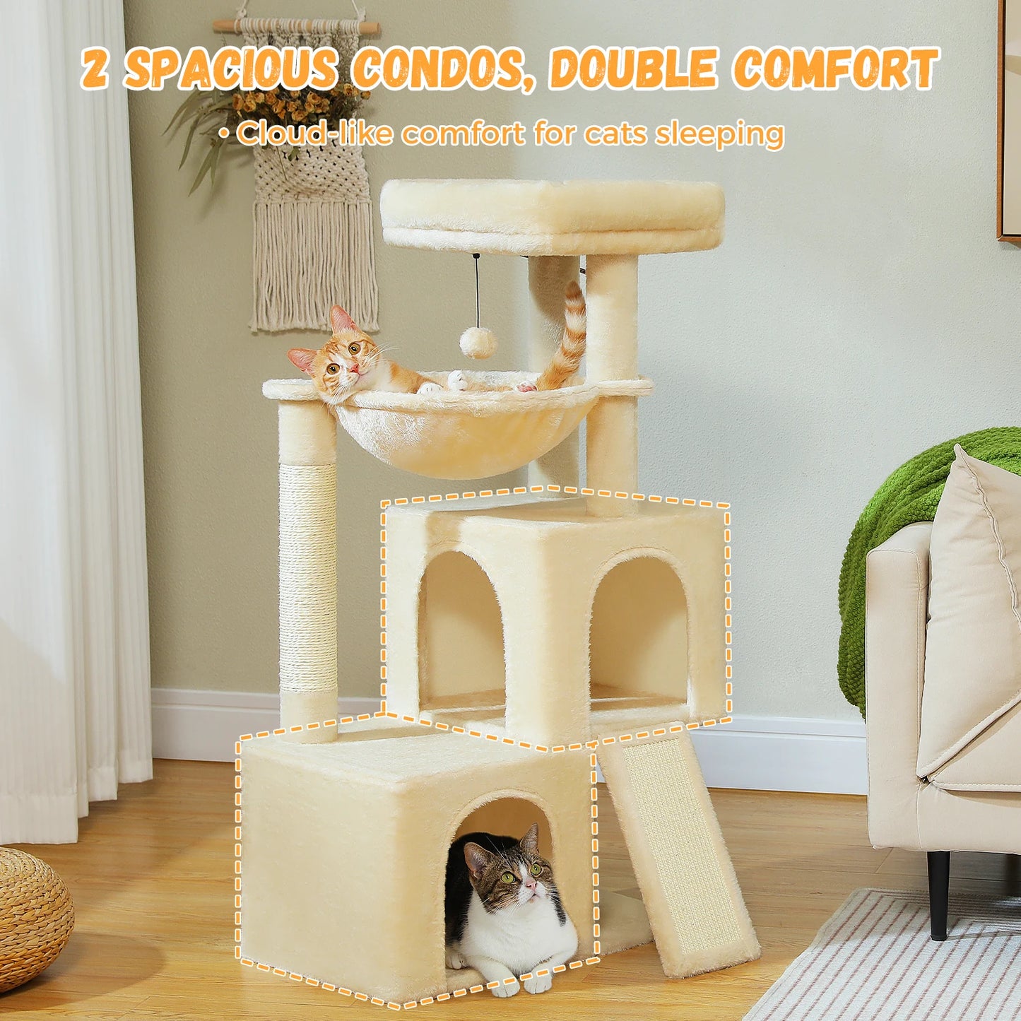 Large Cat Tree for Indoor Cats Multi-Level Cat Tower with Spacious Condos Sisal Scratching Pad