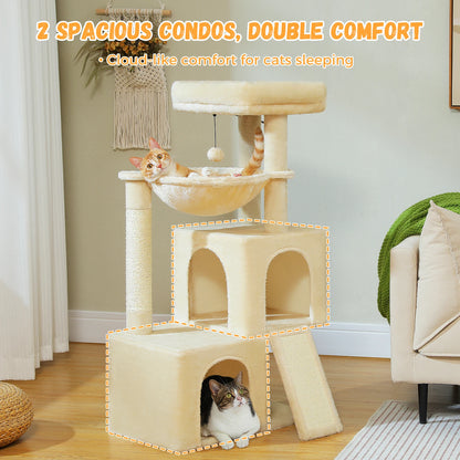 Large Cat Tree for Indoor Cats Multi-Level Cat Tower with Spacious Condos Sisal Scratching Pad
