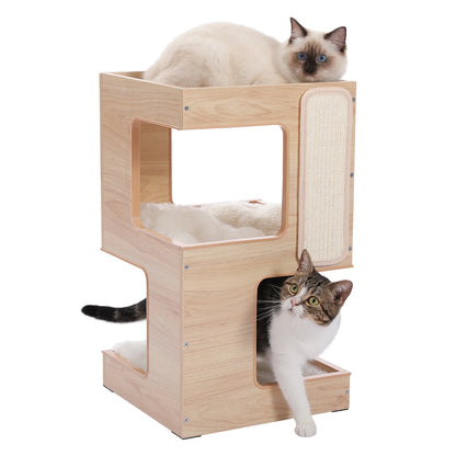 Wood Cat Condo Nightstand with Removable Soft Mats with Scratching Pad