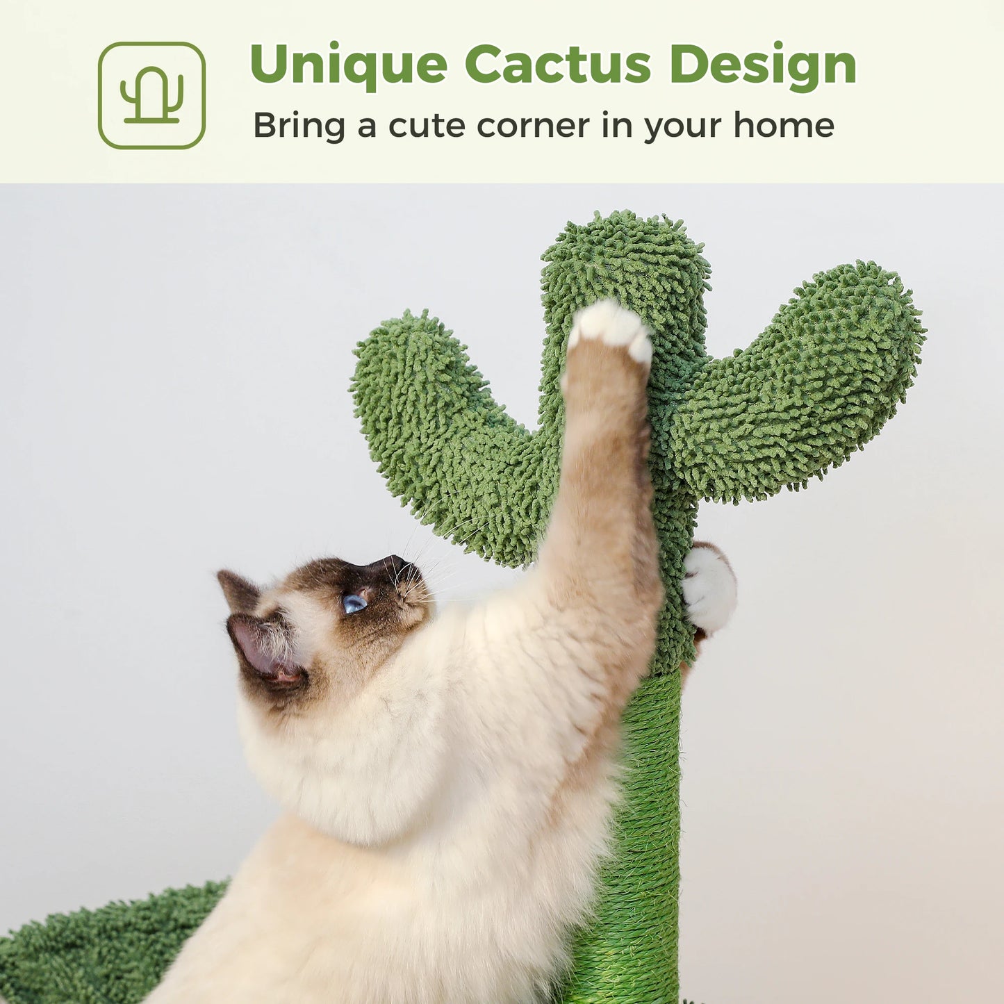 Cactus Cat Tree with Large Condo, Hammock, Dangling Ball, Small Cat Tower, Cat Scratching Post for Indoors