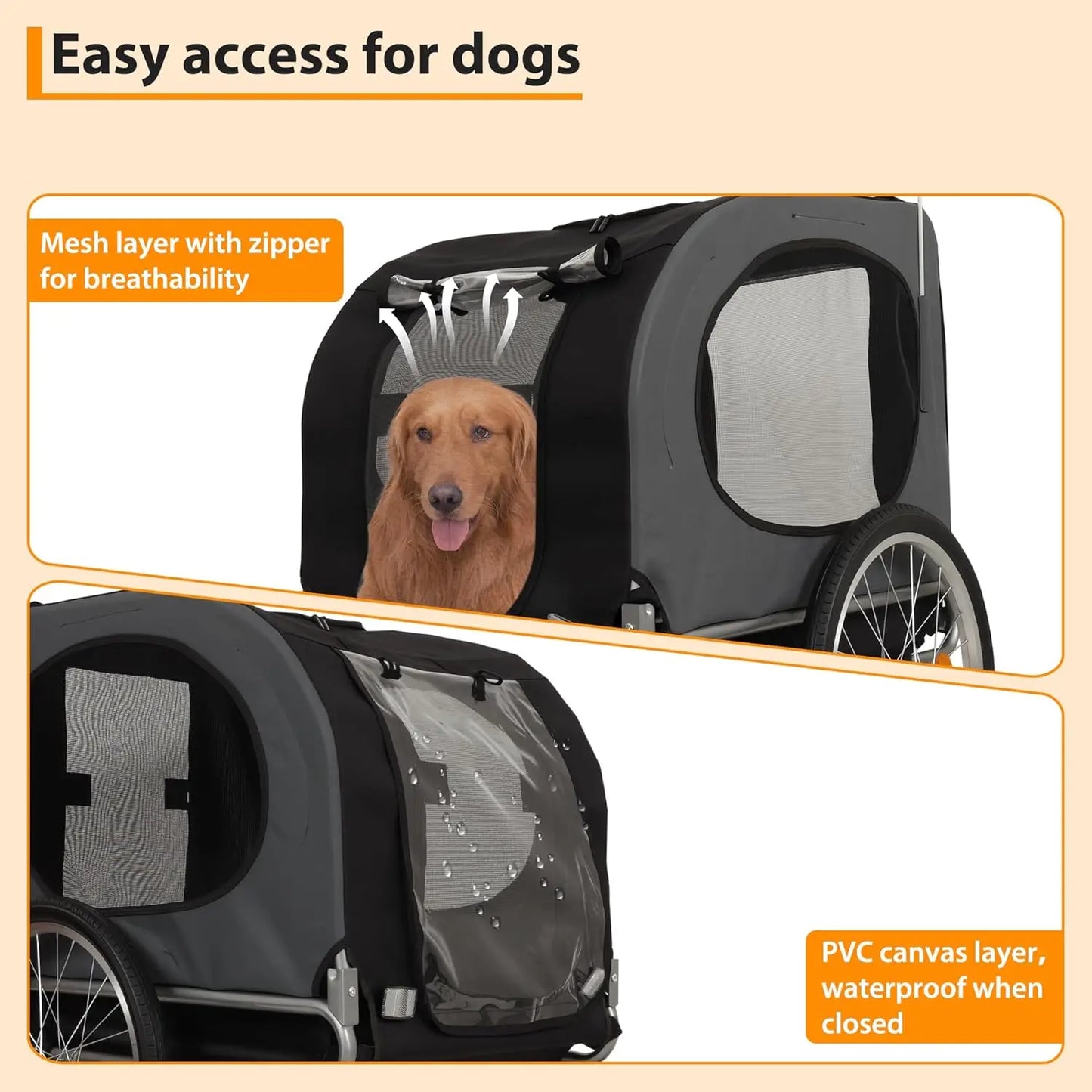 Steel Dog Bike Trailer with Universal Bicycle Coupler Folding Carrier Max 40kg Water Resistant
