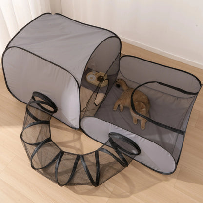 Square Gray Cat Delivery Room Hard Oxford Cloth with a Play Tunnel Foldable