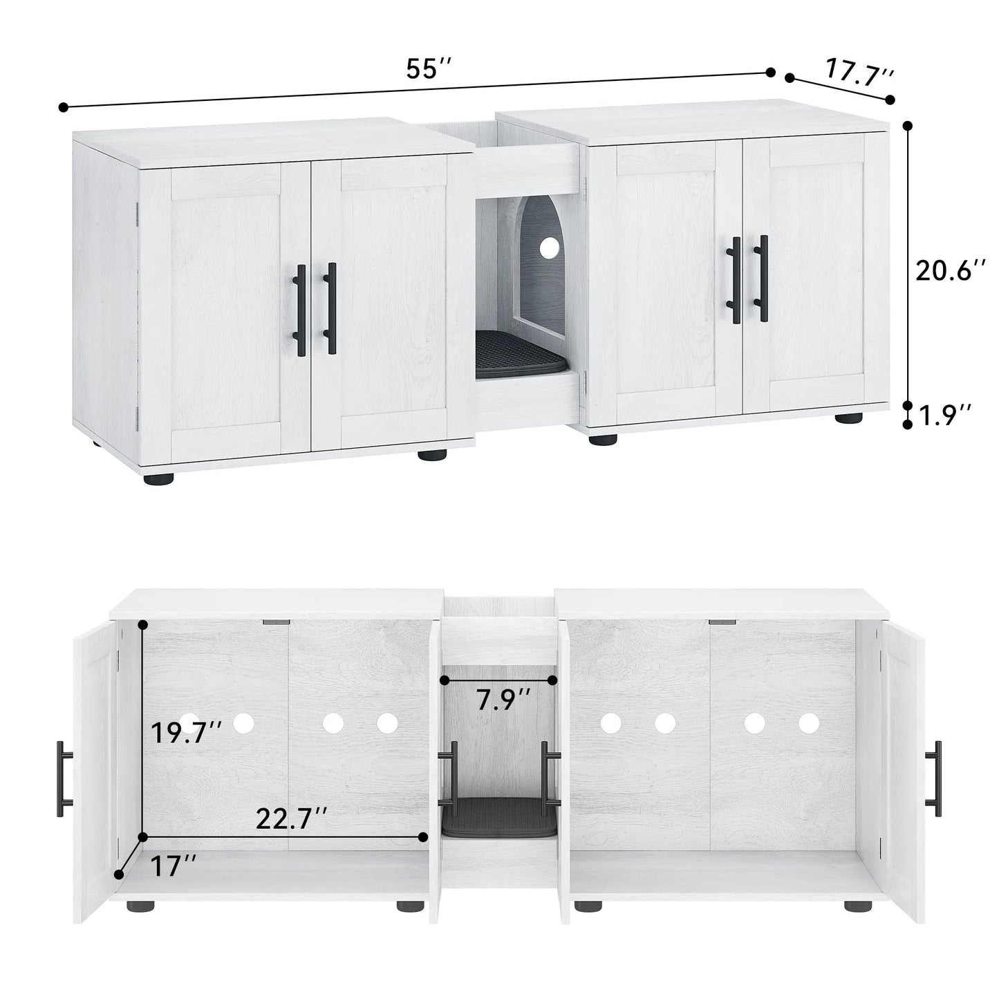 Double Cat Litter Box TV Stand 3 Colors