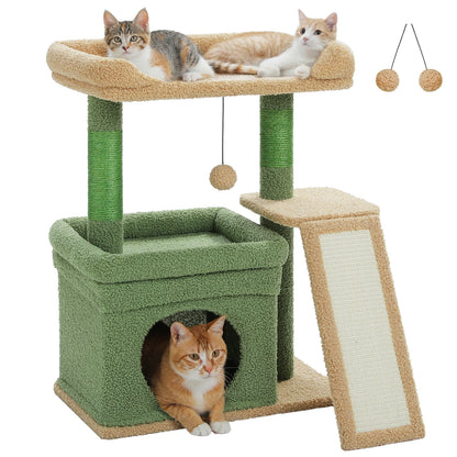 Small Cat Tree for Indoor Scratching Post and Pad Wide Top Perch Large Condo