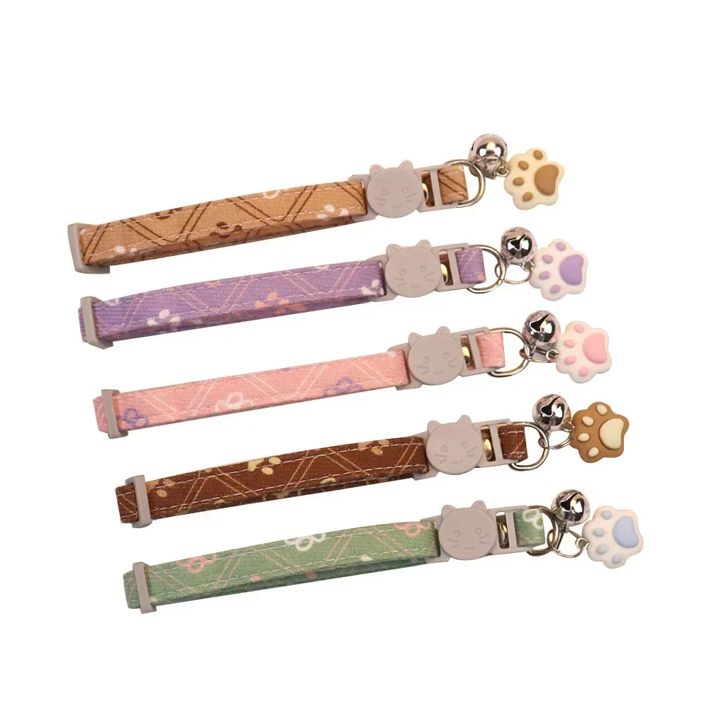 Adjustable Cat Collar with Bell Footprint Pattern Breakaway Collar