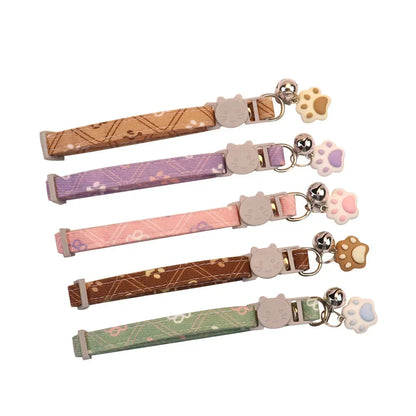 Adjustable Cat Collar with Bell Footprint Pattern Breakaway Collar