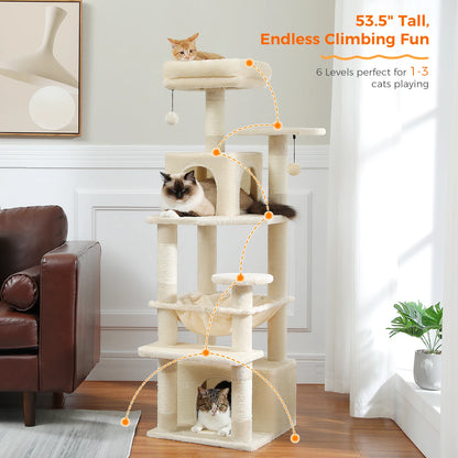Large Cat Towers 3 Sizes for Indoor Cats With Sisal-Covered Scratching Posts Spacious Hammock, Padded Perches, and Condos