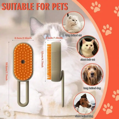 3-In-1 Pet Steam Brush - Steam Mist Grooming Tool, Removes Flying Hair for Cats, Comb & Dehairing 2-In-1