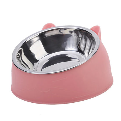 Tilted Stainless Cat Bowls with Non-slip Base