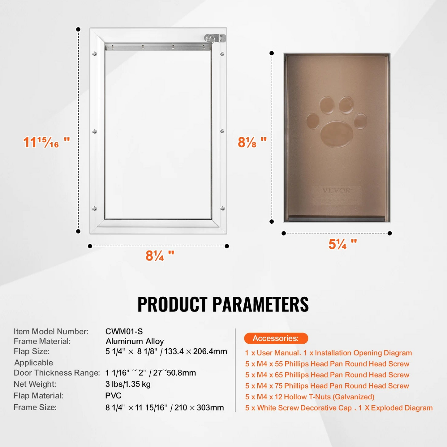 Pet Door Aluminum Frame with Lock and Flap System Weatherproof Doggy Door Easy to Install in Interior or Exterior Doors