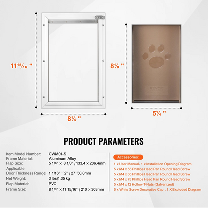 Pet Door Aluminum Frame with Lock and Flap System Weatherproof Doggy Door Easy to Install in Interior or Exterior Doors