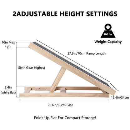 Wooden Ramp with Adjustable Height Folding Portable Ramp with Anti-Skid and Wear-Resistant Horizontal Slope Surface