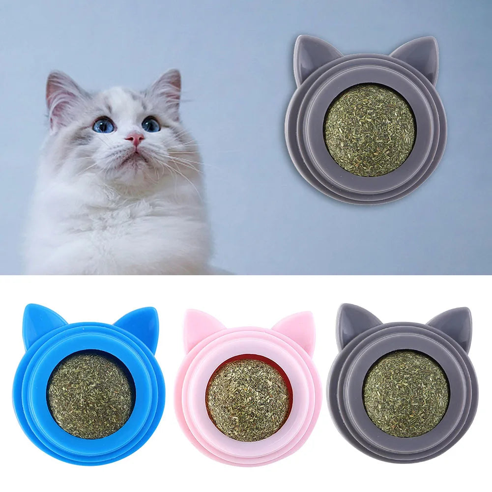 Rotatable Cat Cleaning Toy Self-Adhesive Catnip Balls Toy