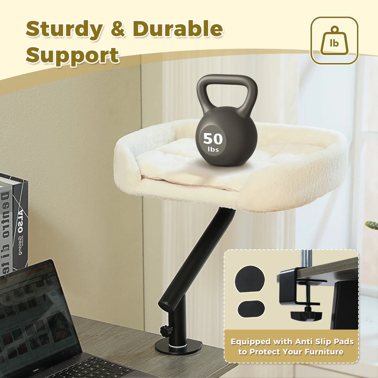 Cat Desk Bed, 360° Rotatable Cat Bed Stand for Indoor Cats