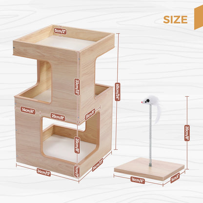 Wood Cat Condo Nightstand with Removable Soft Mats with Scratching Pad