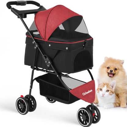 Pet Stroller For Small Puppy Dogs & Cats Travel Portable, Foldable