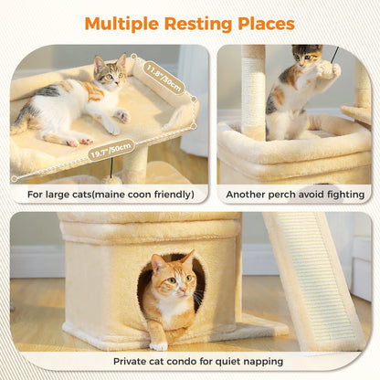 Small Cat Tree for Indoor Scratching Post and Pad Wide Top Perch Large Condo