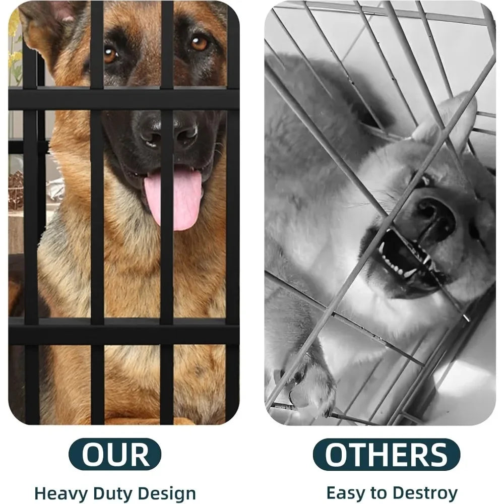 54" / 64" inch Heavy Duty Indestructible Dog Crate, Escape Proof Dog Cage Kennel with Lockable Wheels, High Anxiety Double Door